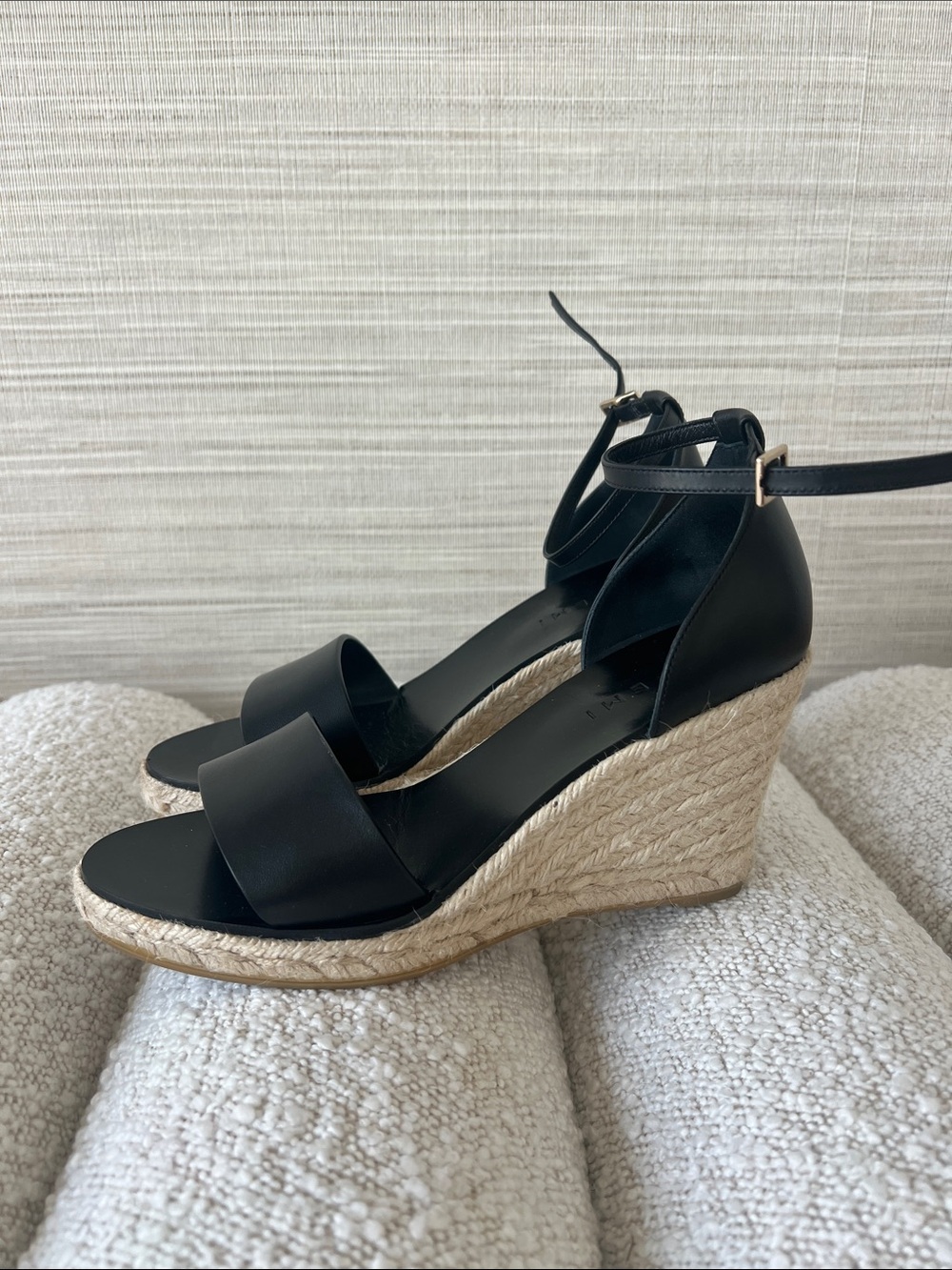 M. Gemi Black Espadrille Wedge Sandals with Ankle Strap